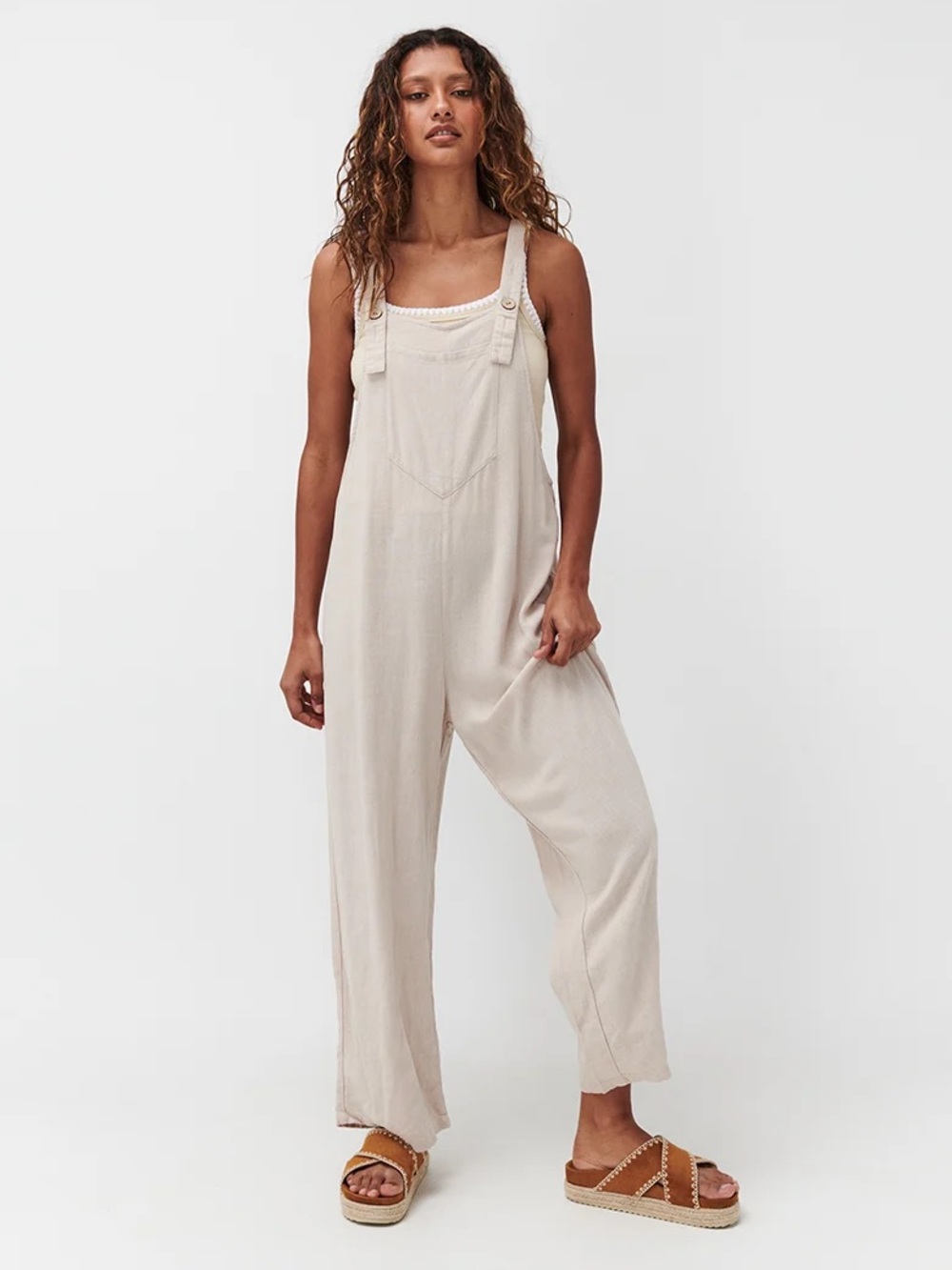 GHANDA Loose Overalls Sandy Beige M